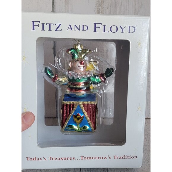 Fitz Floyd jack in box jester Blown glass ornament Xmas - Picture 2 of 7